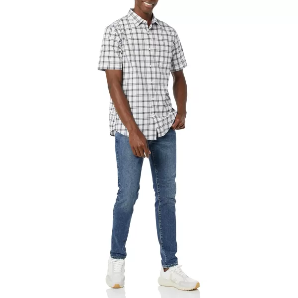 Amazon Essentials Mens ShortSleeve Stretch Poplin Shirt Available in Big amp TallWhiteNavy Plaid