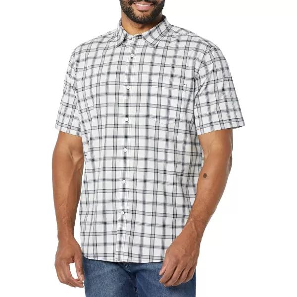 Amazon Essentials Mens ShortSleeve Stretch Poplin Shirt Available in Big amp TallWhiteNavy Plaid