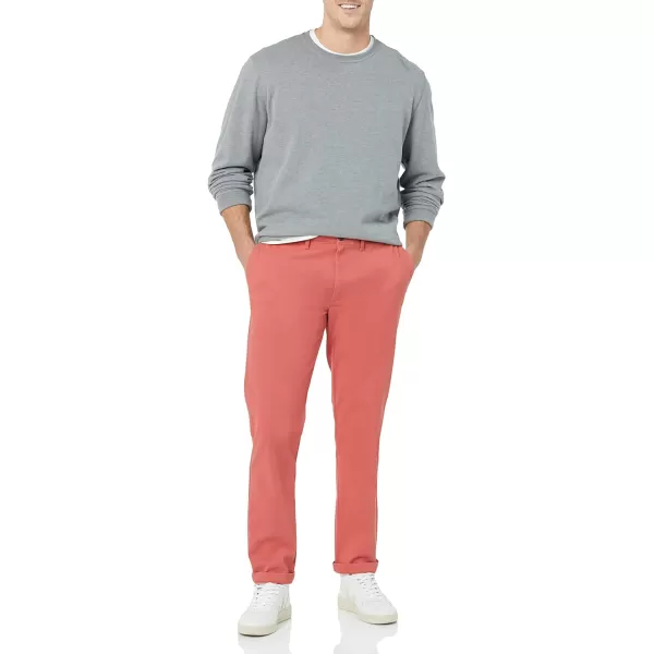 Amazon Essentials Mens SkinnyFit Casual Stretch Chino PantWashed Red