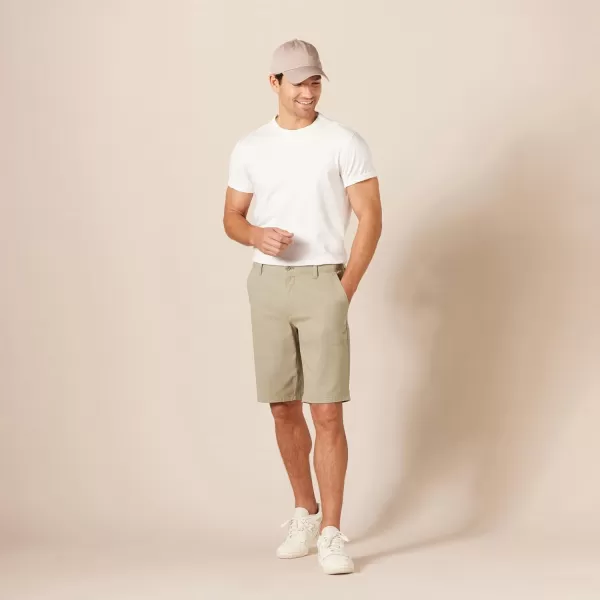 Amazon Essentials Mens SlimFit 11 FlatFront Comfort Stretch Chino ShortTan