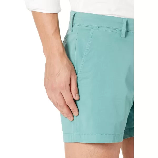 Amazon Essentials Mens SlimFit 5 FlatFront Comfort Stretch Chino Short Previously GoodthreadsAqua Green