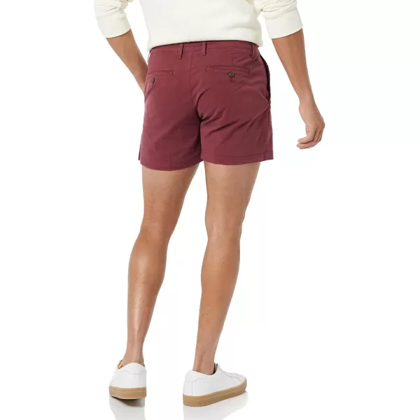 Amazon Essentials Mens SlimFit 5 FlatFront Comfort Stretch Chino Short Previously GoodthreadsBurgundy