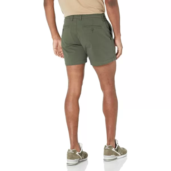 Amazon Essentials Mens SlimFit 5 FlatFront Comfort Stretch Chino Short Previously GoodthreadsDark Green