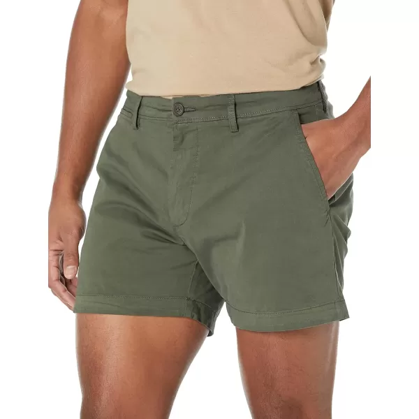 Amazon Essentials Mens SlimFit 5 FlatFront Comfort Stretch Chino Short Previously GoodthreadsDark Green