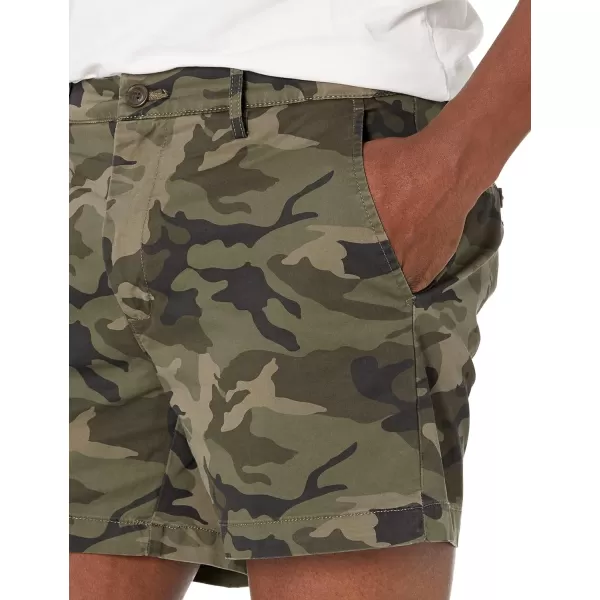 Amazon Essentials Mens SlimFit 5 FlatFront Comfort Stretch Chino Short Previously GoodthreadsGreen Camo