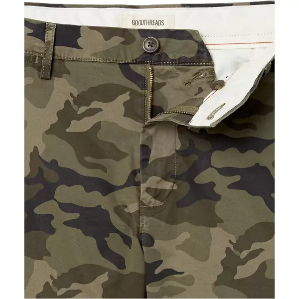 Amazon Essentials Mens SlimFit 5 FlatFront Comfort Stretch Chino Short Previously GoodthreadsGreen Camo