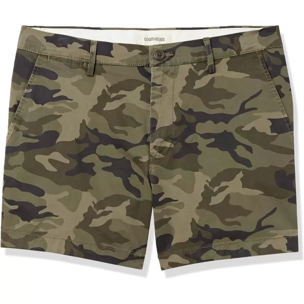 Amazon Essentials Mens SlimFit 5 FlatFront Comfort Stretch Chino Short Previously GoodthreadsGreen Camo