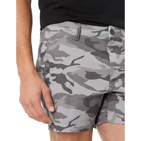 Amazon Essentials Mens SlimFit 5 FlatFront Comfort Stretch Chino Short Previously GoodthreadsGrey Camo