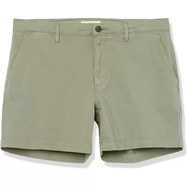 Amazon Essentials Mens SlimFit 5 FlatFront Comfort Stretch Chino Short Previously GoodthreadsLight Military Green