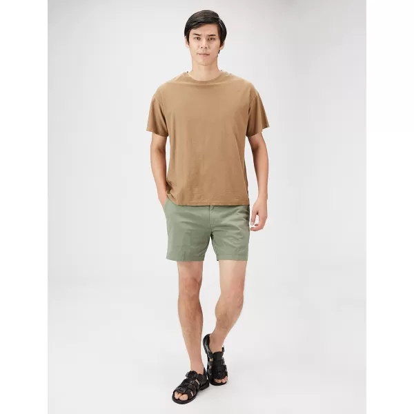 Amazon Essentials Mens SlimFit 5 FlatFront Comfort Stretch Chino Short Previously GoodthreadsLight Military Green