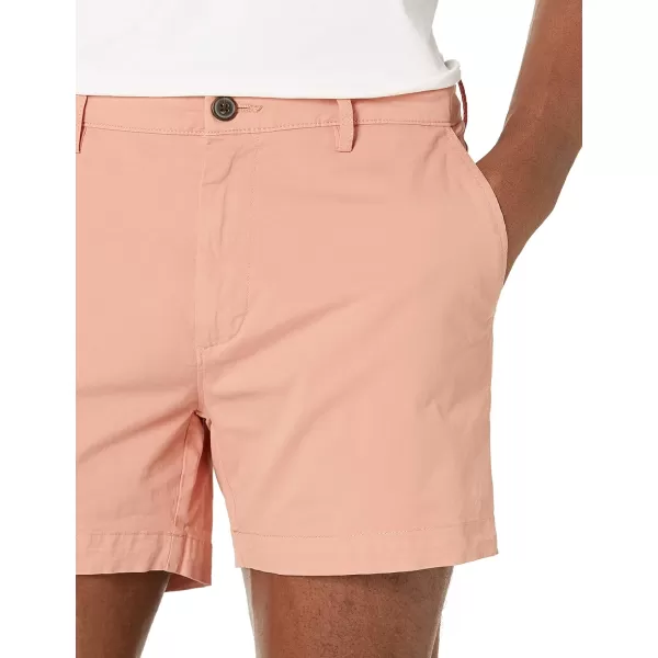 Amazon Essentials Mens SlimFit 5 FlatFront Comfort Stretch Chino Short Previously GoodthreadsLight Tan