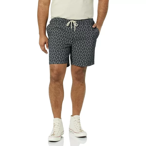 Amazon Essentials Mens SlimFit 7 Pullon Comfort Stretch Canvas Short Previously GoodthreadsBlack White Wheat Print