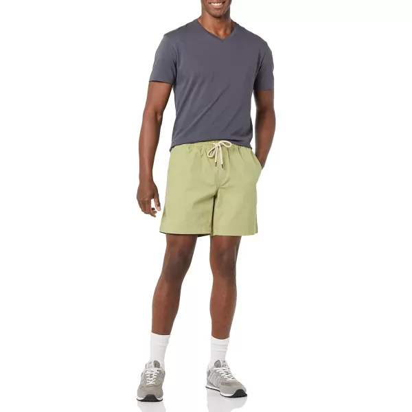 Amazon Essentials Mens SlimFit 7 Pullon Comfort Stretch Canvas Short Previously GoodthreadsLight Olive