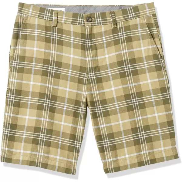 Amazon Essentials Mens SlimFit 9 ShortLight Olive Plaid