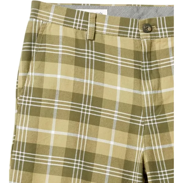 Amazon Essentials Mens SlimFit 9 ShortLight Olive Plaid