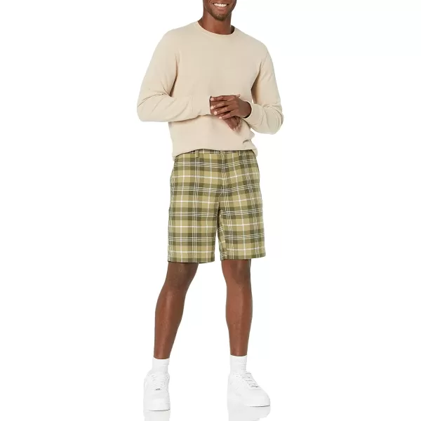 Amazon Essentials Mens SlimFit 9 ShortLight Olive Plaid