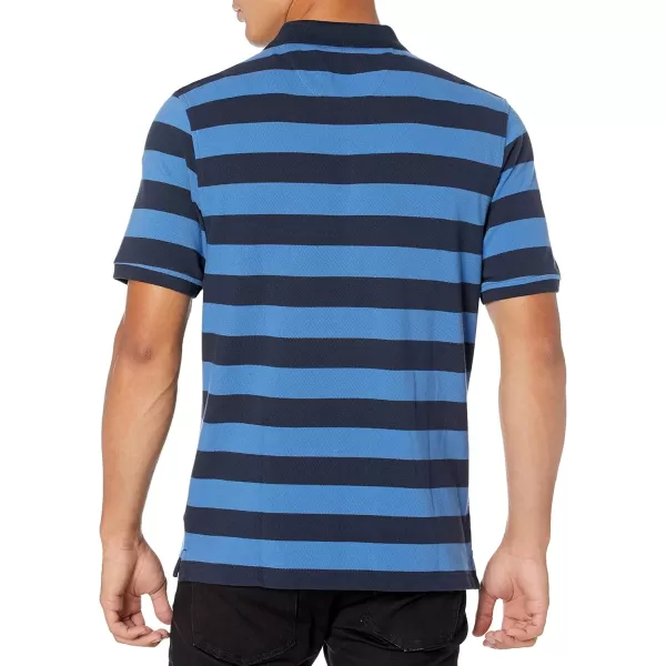 Amazon Essentials Mens SlimFit Cotton Pique Polo ShirtBlack Blue Stripe