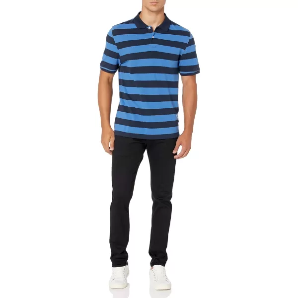 Amazon Essentials Mens SlimFit Cotton Pique Polo ShirtBlack Blue Stripe