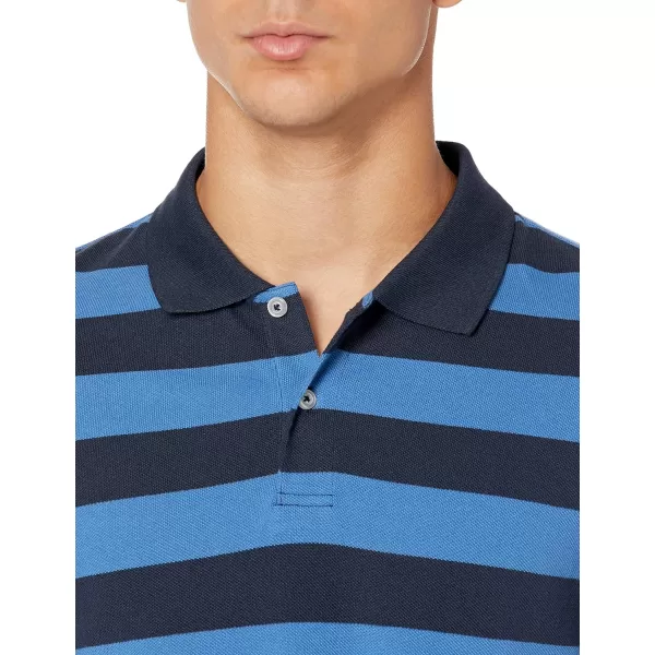 Amazon Essentials Mens SlimFit Cotton Pique Polo ShirtBlack Blue Stripe