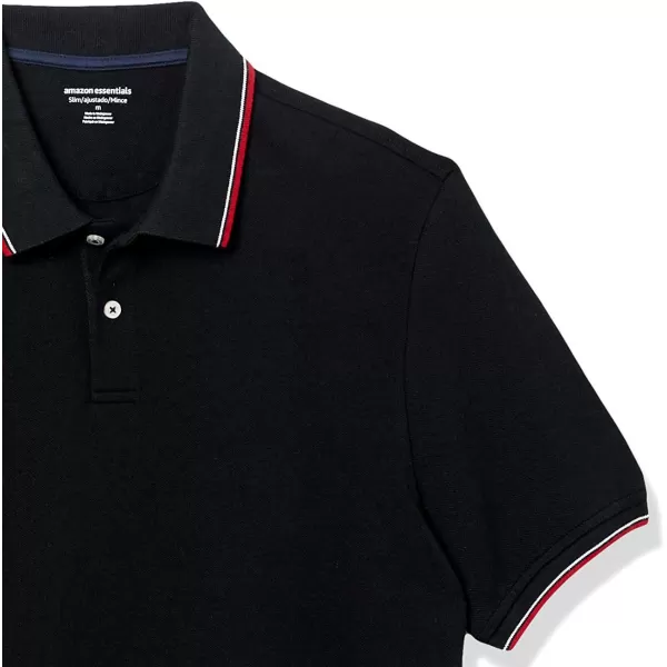 Amazon Essentials Mens SlimFit Cotton Pique Polo ShirtBlackWhiteRed