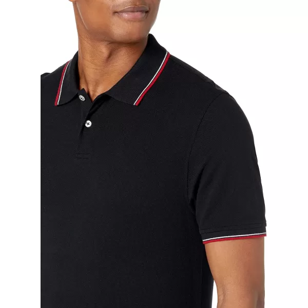 Amazon Essentials Mens SlimFit Cotton Pique Polo ShirtBlackWhiteRed