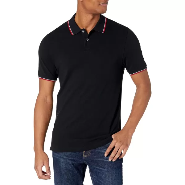 Amazon Essentials Mens SlimFit Cotton Pique Polo ShirtBlackWhiteRed