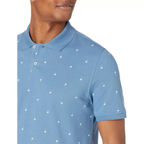 Amazon Essentials Mens SlimFit Cotton Pique Polo ShirtBlue Palm Leaf