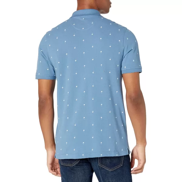 Amazon Essentials Mens SlimFit Cotton Pique Polo ShirtBlue Palm Tree Print