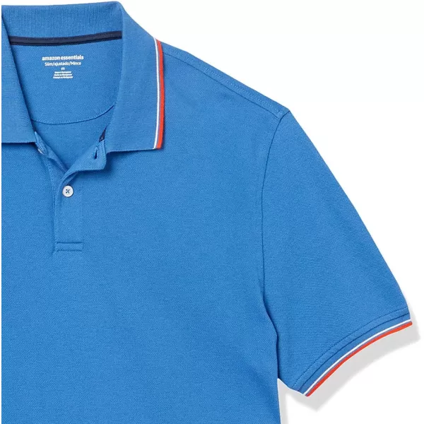 Amazon Essentials Mens SlimFit Cotton Pique Polo ShirtBlueWhiteRed