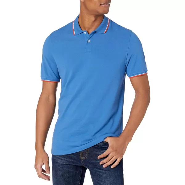 Amazon Essentials Mens SlimFit Cotton Pique Polo ShirtBlueWhiteRed