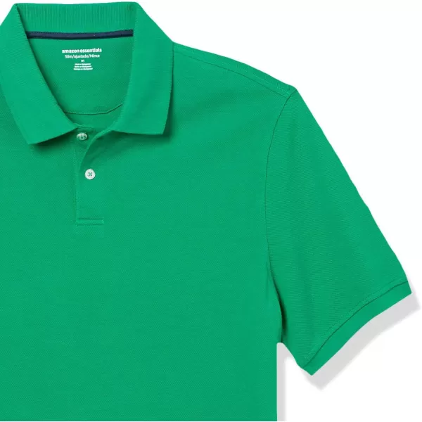 Amazon Essentials Mens SlimFit Cotton Pique Polo ShirtGreen