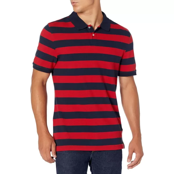 Amazon Essentials Mens SlimFit Cotton Pique Polo ShirtNavy Red Rugby Stripe