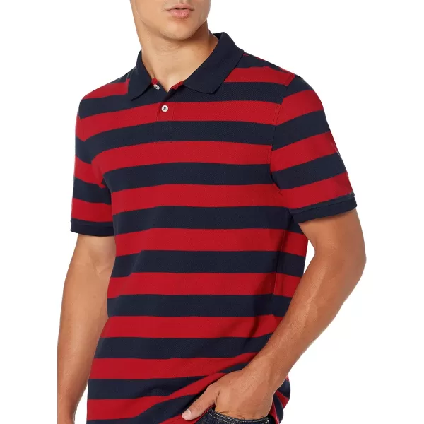 Amazon Essentials Mens SlimFit Cotton Pique Polo ShirtNavy Red Rugby Stripe