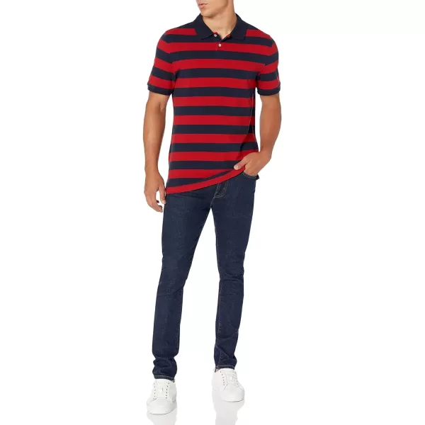 Amazon Essentials Mens SlimFit Cotton Pique Polo ShirtNavy Red Rugby Stripe