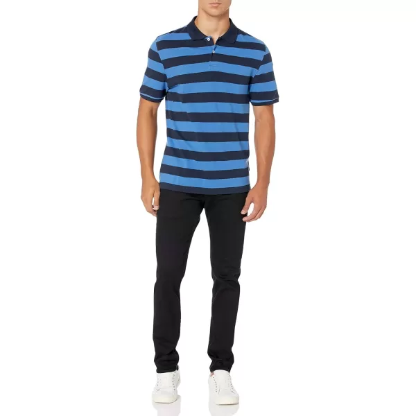 Amazon Essentials Mens SlimFit Cotton Pique Polo ShirtNavy Stripe