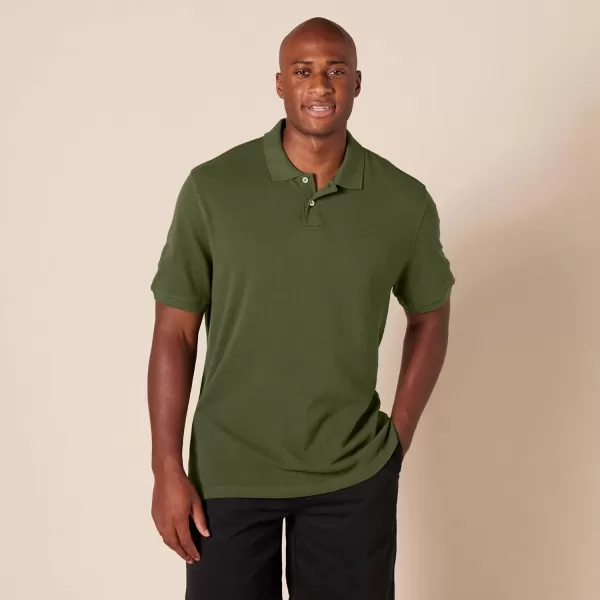 Amazon Essentials Mens SlimFit Cotton Pique Polo ShirtOlive