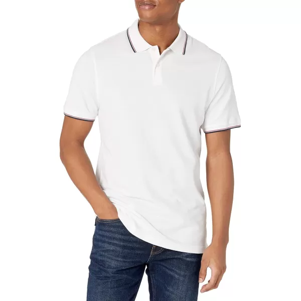 Amazon Essentials Mens SlimFit Cotton Pique Polo ShirtWhiteRedNavy