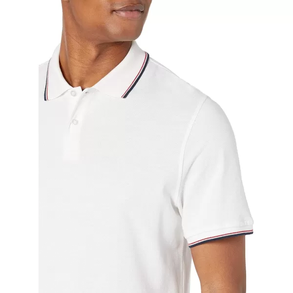 Amazon Essentials Mens SlimFit Cotton Pique Polo ShirtWhiteRedNavy