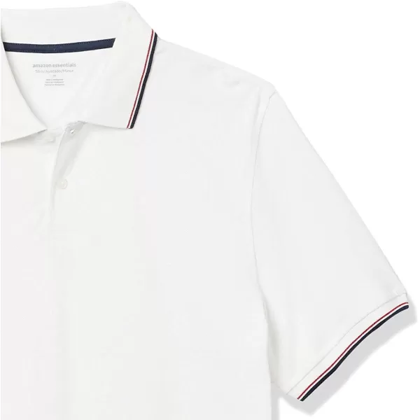 Amazon Essentials Mens SlimFit Cotton Pique Polo ShirtWhiteRedNavy