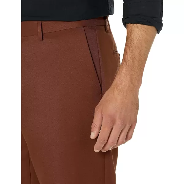 Amazon Essentials Mens SlimFit FlatFront Dress PantPolyester Dark Brown