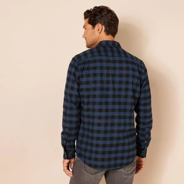 Amazon Essentials Mens SlimFit LongSleeve Flannel ShirtBlack Blue Buffalo Plaid