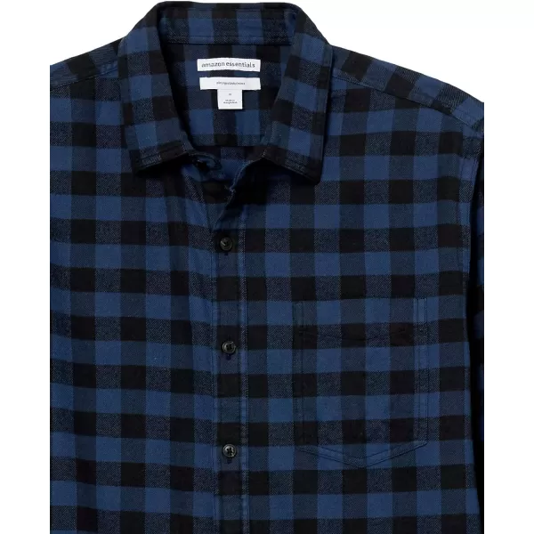 Amazon Essentials Mens SlimFit LongSleeve Flannel ShirtBlack Blue Buffalo Plaid