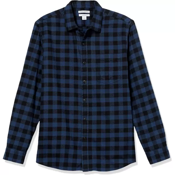 Amazon Essentials Mens SlimFit LongSleeve Flannel ShirtBlack Blue Buffalo Plaid