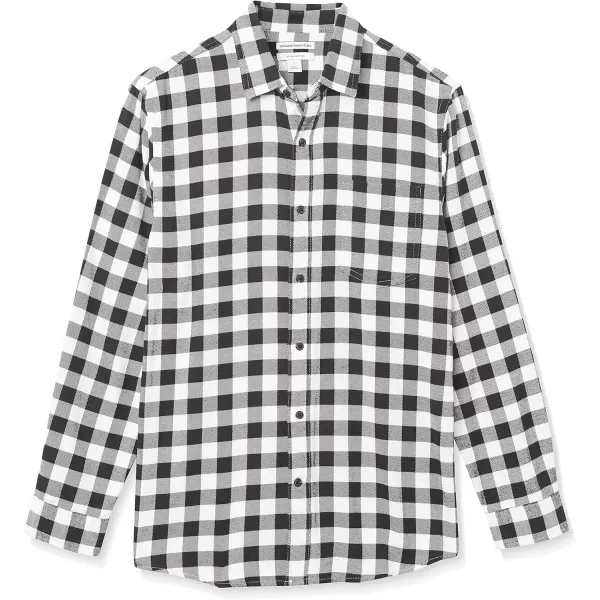 Amazon Essentials Mens SlimFit LongSleeve Flannel ShirtBlack Buffalo Plaid