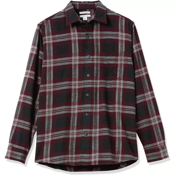 Amazon Essentials Mens SlimFit LongSleeve Flannel ShirtBlack Burgundy Plaid