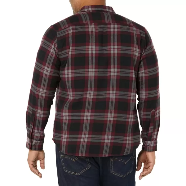 Amazon Essentials Mens SlimFit LongSleeve Flannel ShirtBlack Burgundy Plaid