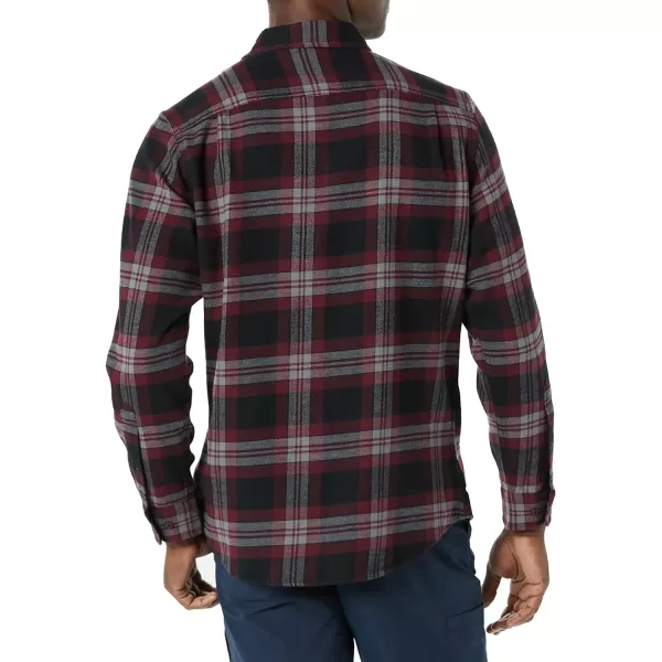 Amazon Essentials Mens SlimFit LongSleeve Flannel ShirtBlack Burgundy Plaid