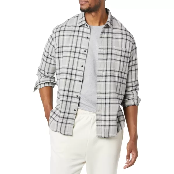 Amazon Essentials Mens SlimFit LongSleeve Flannel ShirtBlack Light Grey Plaid