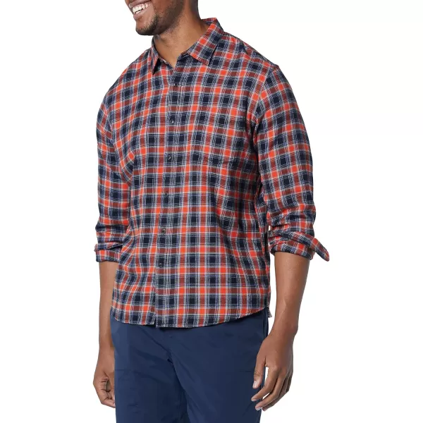 Amazon Essentials Mens SlimFit LongSleeve Flannel ShirtBlack Orange Plaid