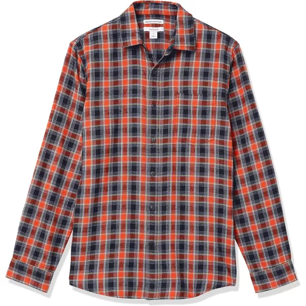 Amazon Essentials Mens SlimFit LongSleeve Flannel ShirtBlack Orange Plaid